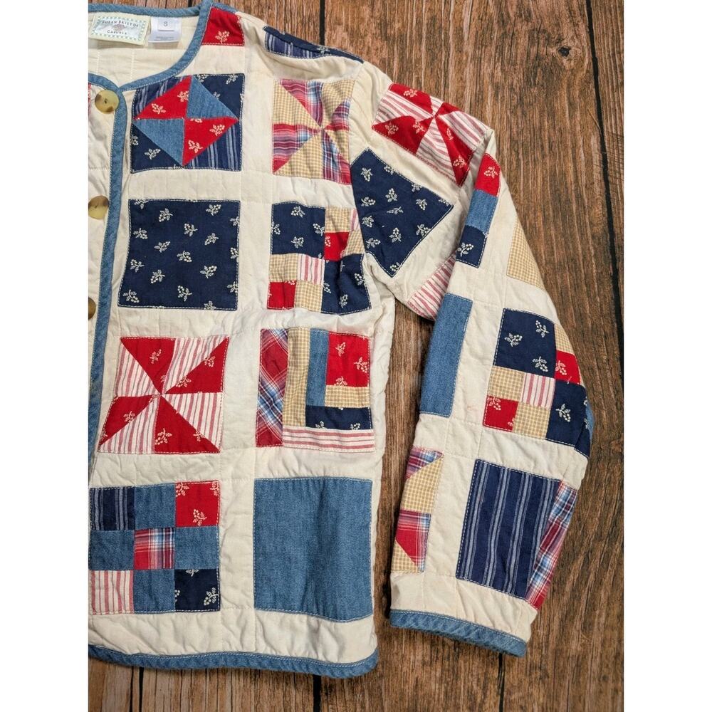 Vintage Susan Bristol Casuals Patchwork Quilt Patriotic Pattern Jacket Size S - Picture 2 of 12